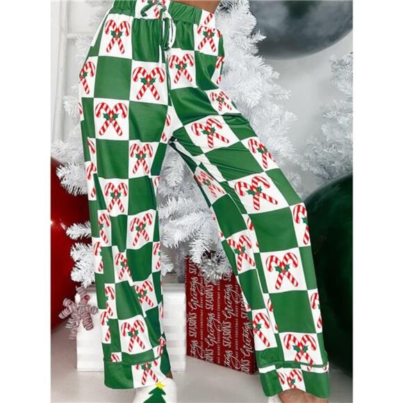 Candy Cane Checkered Pattern 2pcs Pajama Set - Picture 2 of 2